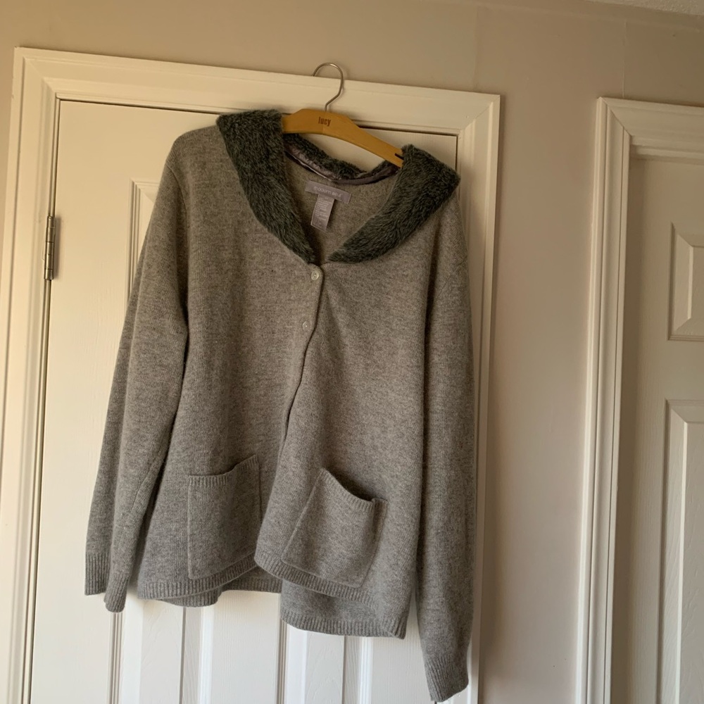 Modern Soul Gray Faux Fur Trim Cardigan
